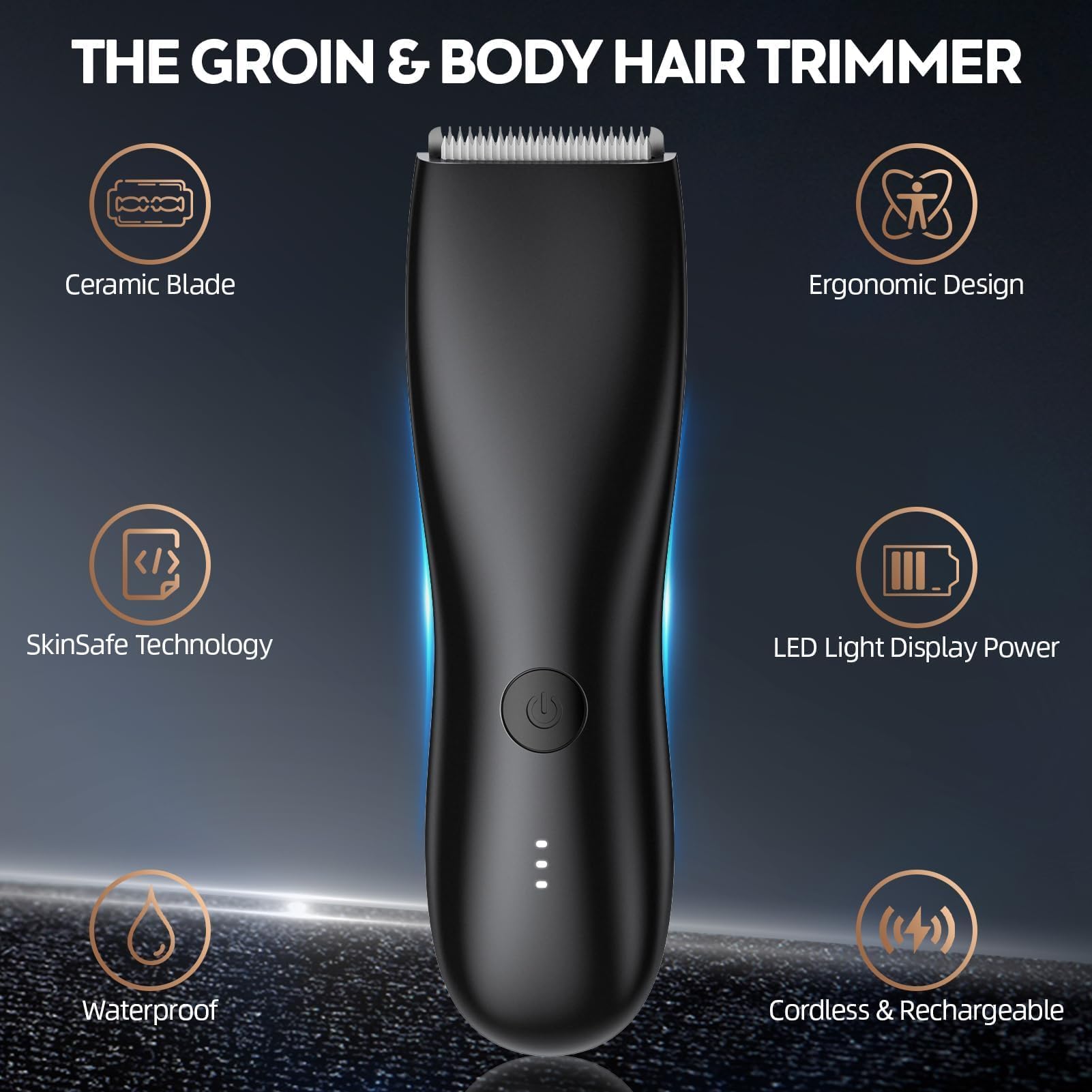 FlyCoco Body Hair Trimmer for Men and Women, Electric Groin and Body Hair Shaver - No Nick, No Cut, No Razor, No Burn Pubice Electric Shaver, Waterproof Full Body Groomer with Standing Recharge Dock
