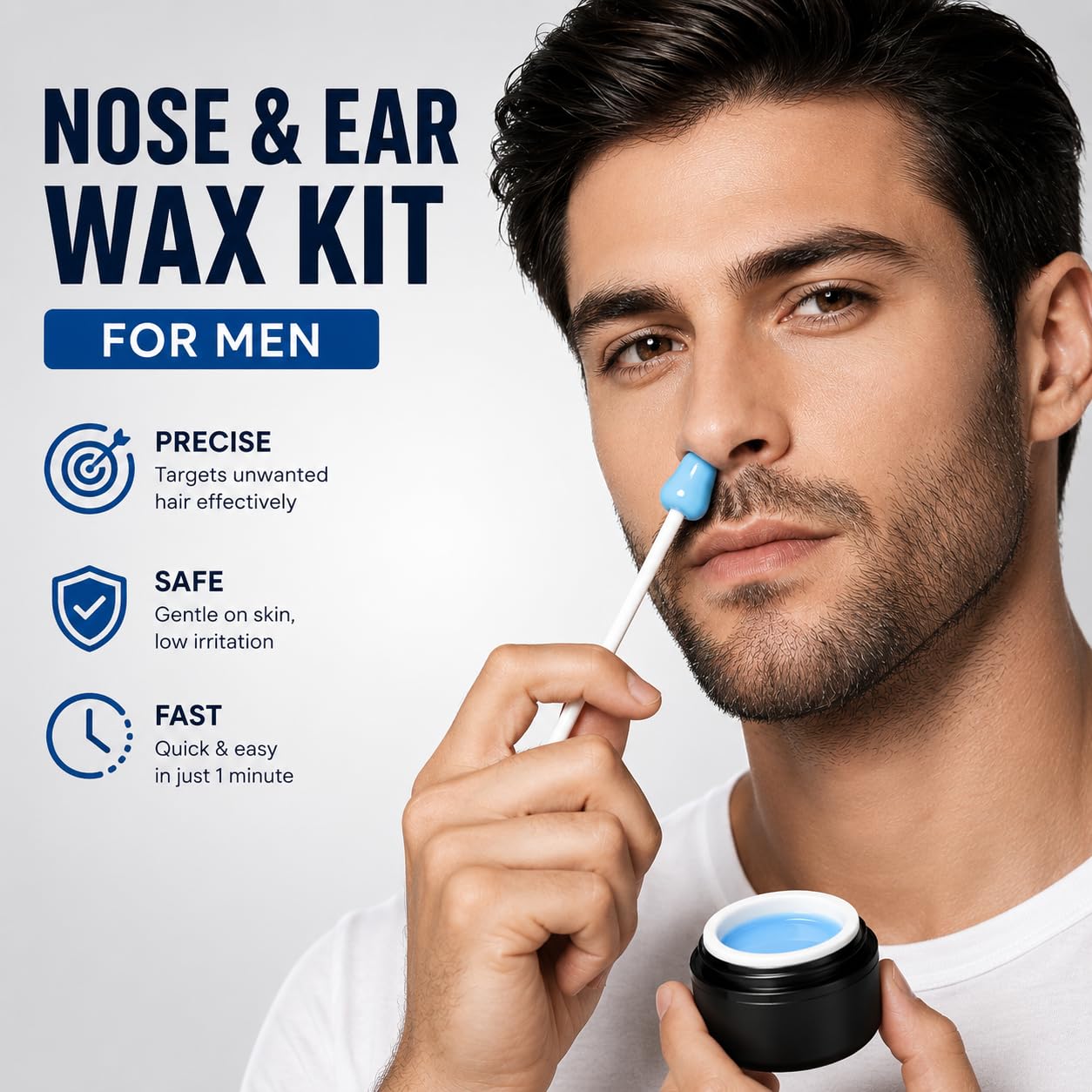 STORICANS Portable Nose Wax Kit for Men & Women - Mini USB Wax Warmer with 100g Wax Beads, 30 Nose Sticks, 10 Applicators, 2 Silicone Pots & Organizer Bag - At-Home Nose Ear Hair Removal Kit