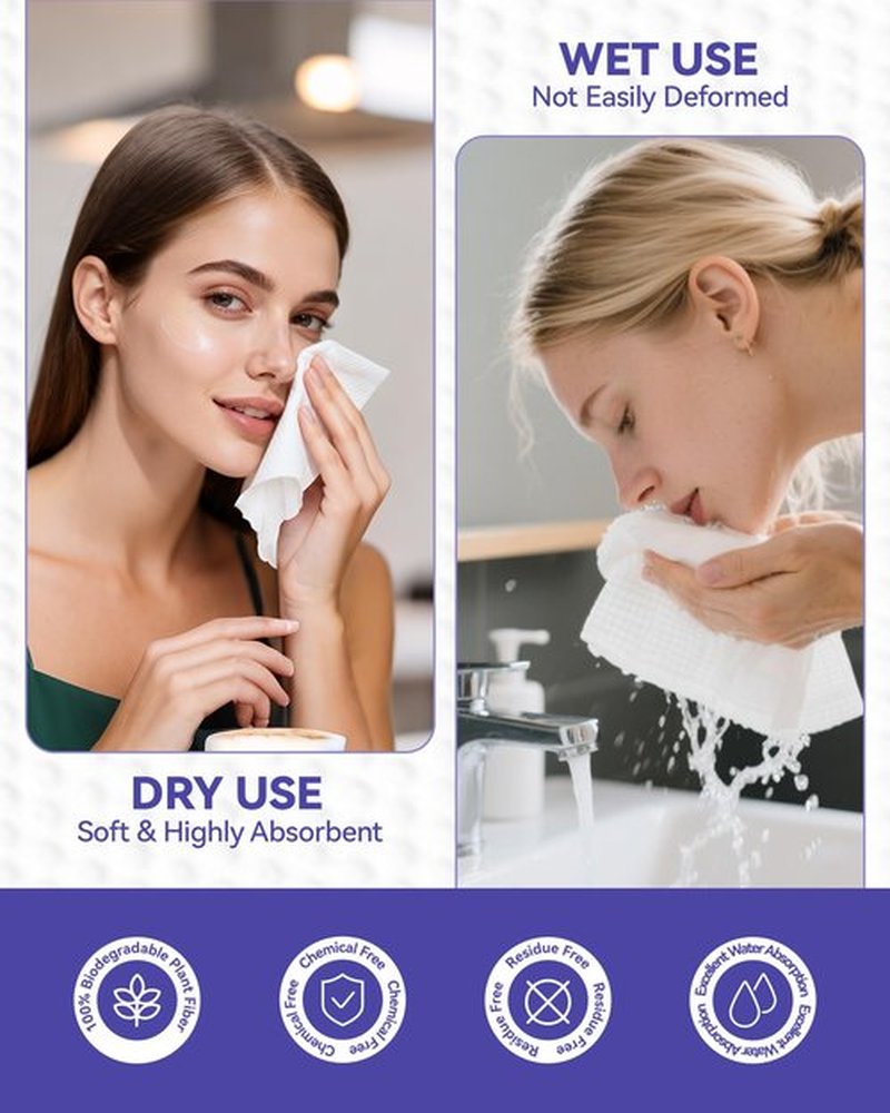 Jolly Care Disposable Face Towels, 10"×12" XL Face Towelette Disposable, Soft Makeup Remover Dry Wipes, Thick Facial Tissue for Women Cleansing, Skin Care, 50 Count (1 Pack)