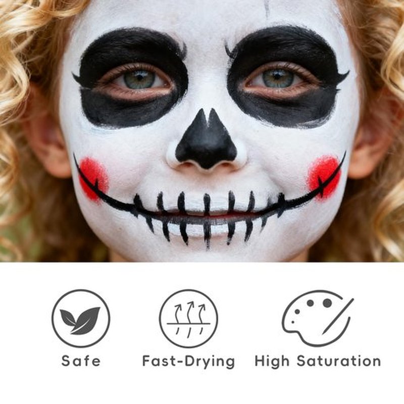 OMOV White Face Paint 90g (3.17 oz) Non-Toxic,Water Activated Face Painting Kit for Kids Adults,SFX Makeup Facepaint Palette for Halloween,Cosplay,Theater Party,Skeleton Skull Joker Special Effects
