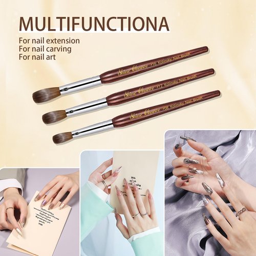 Shine Chance Acrylic Nail Art Brush - Size 16, 100% Pure Kolinsky Hair Oval Nail Brush for Professional Acrylic Application, DIY Home Salon