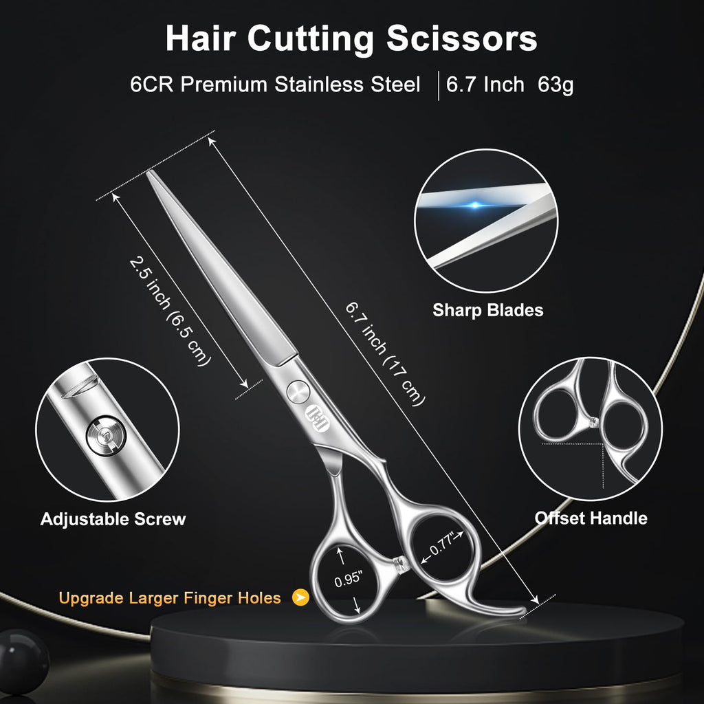 CIICII Hair Cutting Scissors Shears Kit, 6.7″ Barber Scissors Set (Silver)