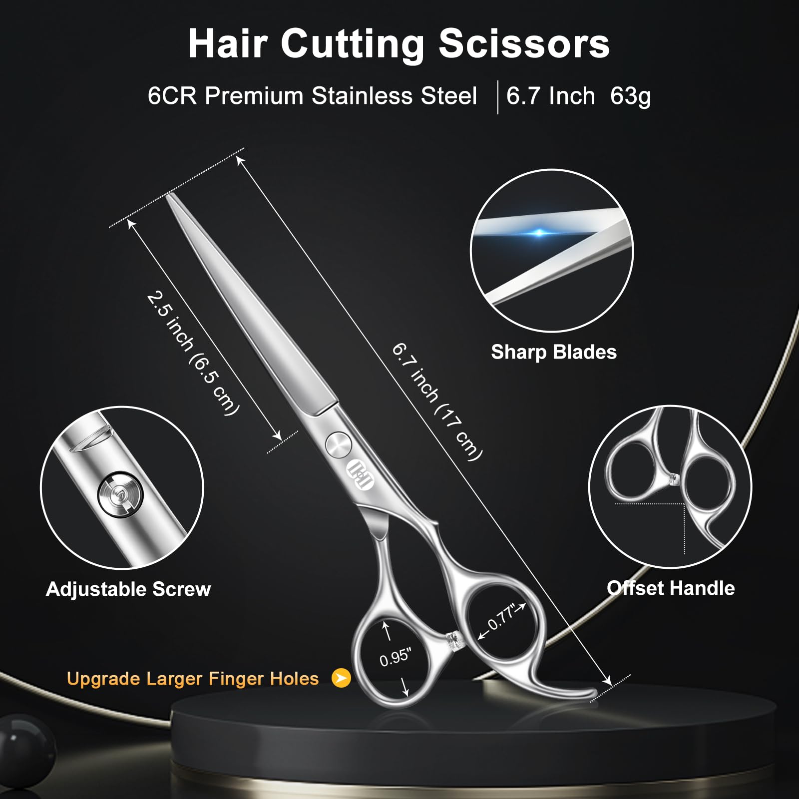 CIICII Hair Cutting Scissors Shears Kit, 6.7″ Barber Scissors Set (Silver)