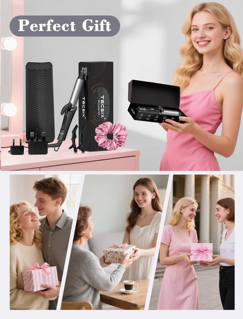 Travel Curling Iron 1 Inch,Dual Voltage Curling Iron 110-240V with European Plug,Small Curling Wand for Women & Short Hair, 5 Temp Digital Settings, Auto-Off, Anti-Scald Cover,Heat-Resistant pad(Grey)