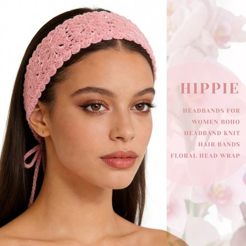 Acenail Boho Headbands Crochet Hair Bandanas Head bands Hippie Hair Scarfs Tie Back Head Kerchief Knitted Hairband Bohemian Headwrap Floral Hair Accessories for Women (Solid Color)