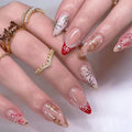 Christmas Press On Nails Medium Almond Fake Nails Press Ons With 3D Pearl Gold Gingerbread Man Design French Bow Holiday False Nails Xmas Candy Winter Snowflake Acrylic Glue On Nails For Women Girls