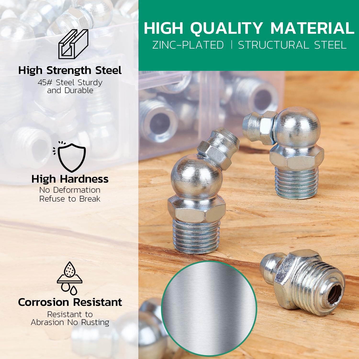OURU Grease Fittings Assortment, 240PCS SAE & Metric Zerk Grease Fittings NPT 1/4" 1/8" M6 M8 M10, Straight 45 90 Degree Grease Nipple with Wrench Kit(7-11mm) for Grease Gun