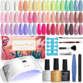 Lavender Violets 27+3 Colors Gel Nail Polish Kit with UV Light 24W Nail Dryer Pink Brown White Gel Nail Polish Set, Soak Off Base and Top Coat, Nail Tool, French Nail Art Starter Kit Gift R974