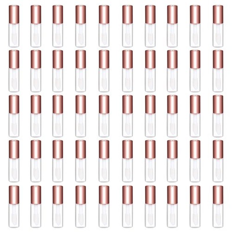 Mydio 50 Pack 1.2ML Clear Mini Lip Gloss Tube Empty Lip Balm Containers With Rose Gold Lid for Lipstick (Rose Gold)
