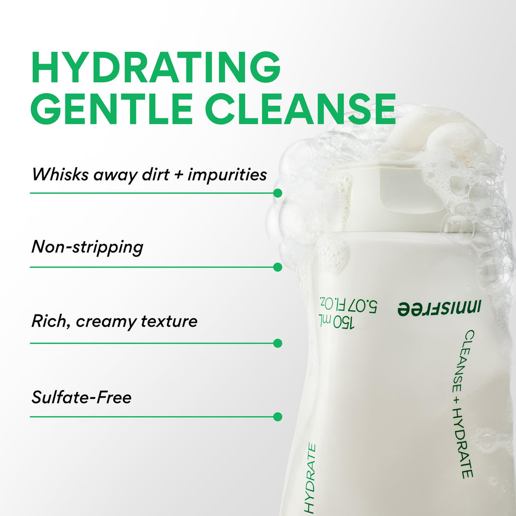 innisfree Green Tea Amino Acid Cleansing Foam,Sulfate-Free Hydrating Korean Face Wash,Gentle Lather,pH-Balanced Skincare,(Pack of 2)