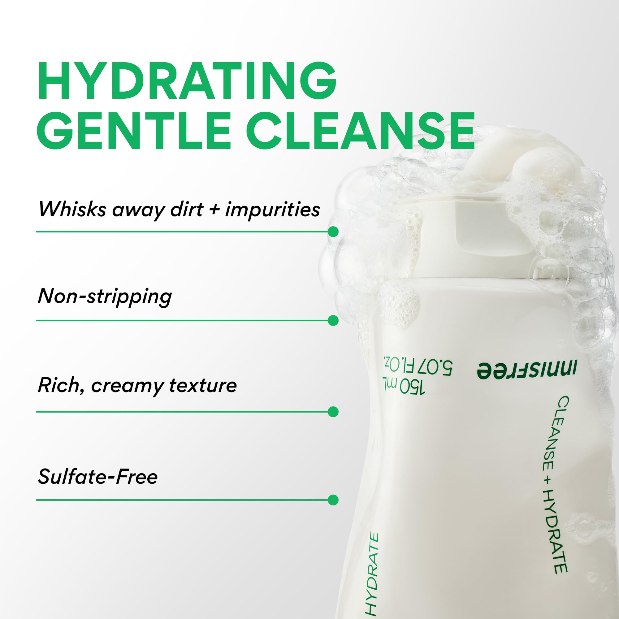 innisfree Green Tea Amino Acid Cleansing Foam,Sulfate-Free Hydrating Korean Face Wash,Gentle Lather,pH-Balanced Skincare,(Pack of 2)