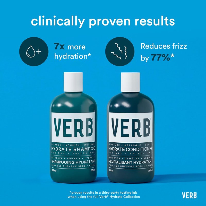 VERB Hydrate Shampoo & Conditioner Duo - Nourishes Dry, Frizzy Hair for Smoothness - Amber & Warm Jasmine Scent