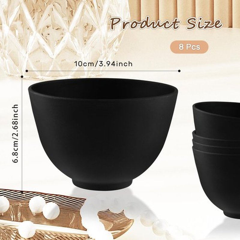 8 Pcs Silicone Facial Mask Mixing Bowl Face Mask Bowl for Women Cosmetic Mixing DIY Skin Care - Black