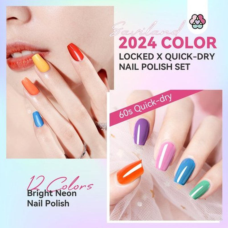 SAVILAND Quick Dry Nail Polish Set: 14 Pcs Neon Summer Nail Polish Fast Dry Hot Pink Red Glitter Nail Polish Regular Fingernail Polish Non Gel with Base-Top Polish for Manicure Nail Art