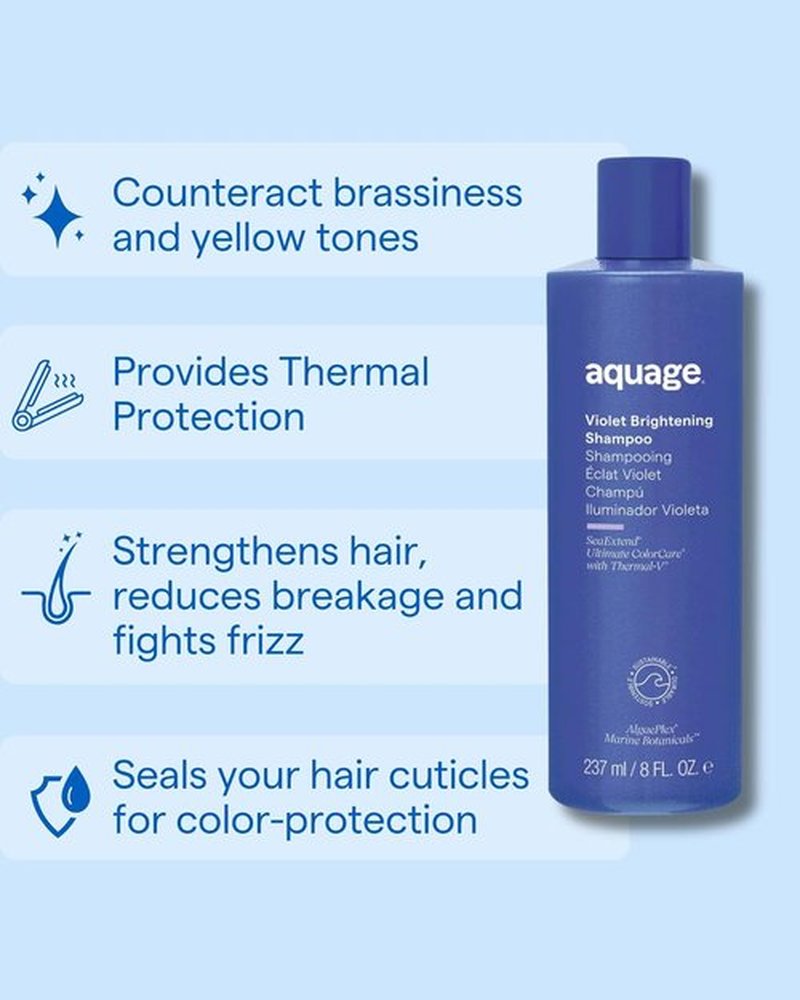 AQUAGE Violet Brightening Shampoo - Neutralizes Yellow & Brassy Tones for Color-Treated Hair | 33.8 oz