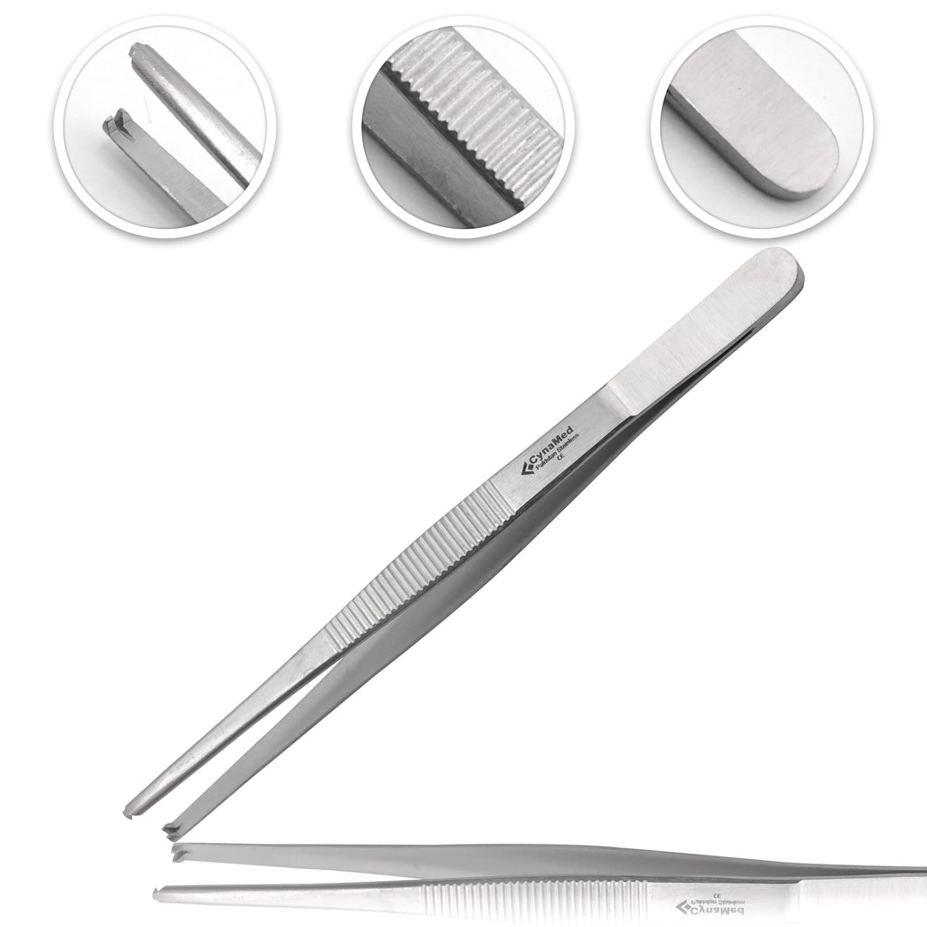 Cynamed Set of 5 Thumb Tweezer Multipurpose Forceps (Toothed, 1x2 Teeth) - Stainless Steel, 4.5in.-8 in.