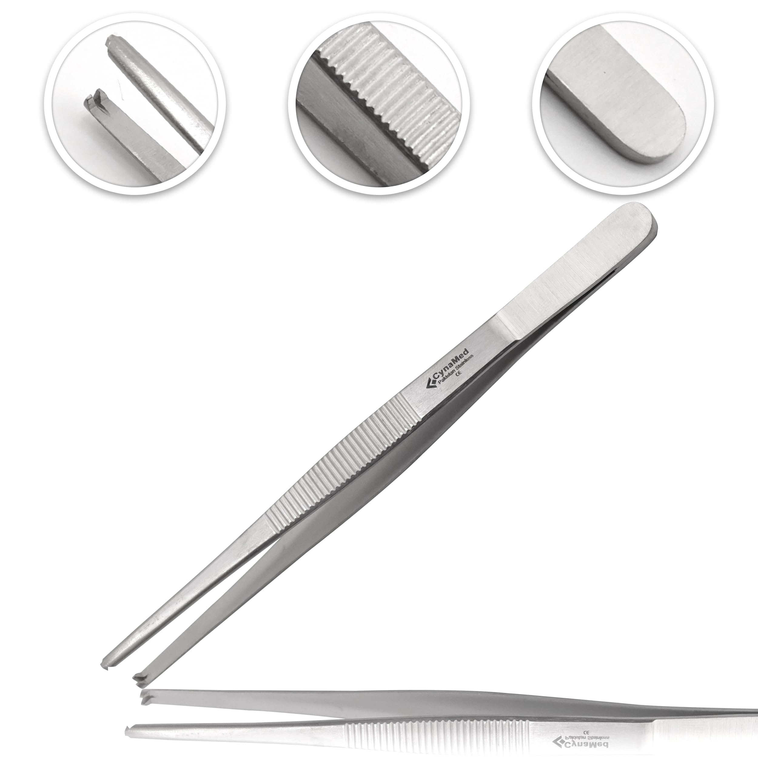 Cynamed Set of 5 Thumb Tweezer Multipurpose Forceps (Toothed, 1x2 Teeth) - Stainless Steel, 4.5in.-8 in.