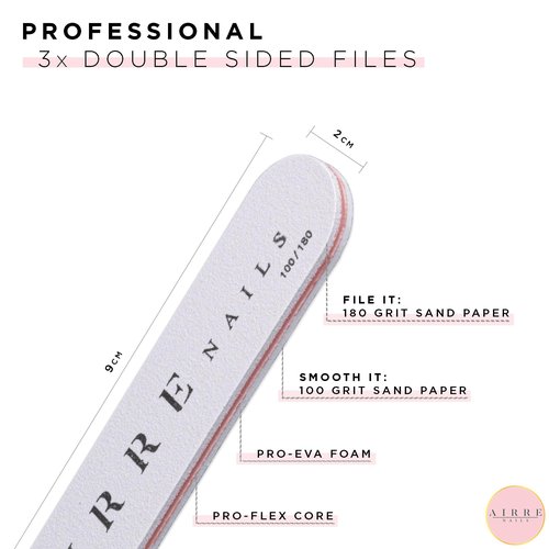 500 AIRRE Pro Acrylic Nail Tips & 3 Files with Box - (10 Sizes) French Square Half Cover False Nails. For Salons MUA & Home DIY. Use: Cut, File & Shape, UV/LED Gel, Polish & Nail Art (Colour: Natural)