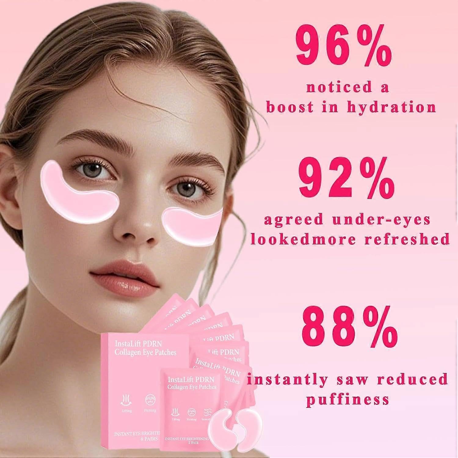 Serene Eye Patches, Instalift PDRN Eyes Patches & Collagen Eye Patches for Puffy Eyes, Hydrolyzed Collagen, Dark Circles, Hydrating Anti-Wrinkle Under Eyes Patches with Hyaluronic Acid (1Pcs 8 pairs）