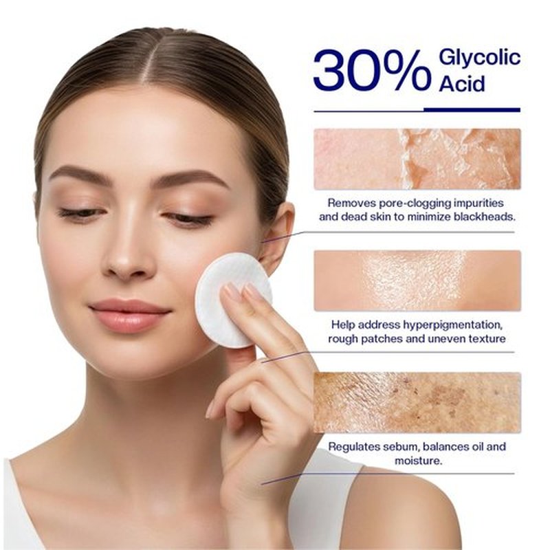 Morovan Glycolic Acid Pads - 30% Dual-Sided Exfoliator for Blemishes | 65 Pads for Clearer Skin