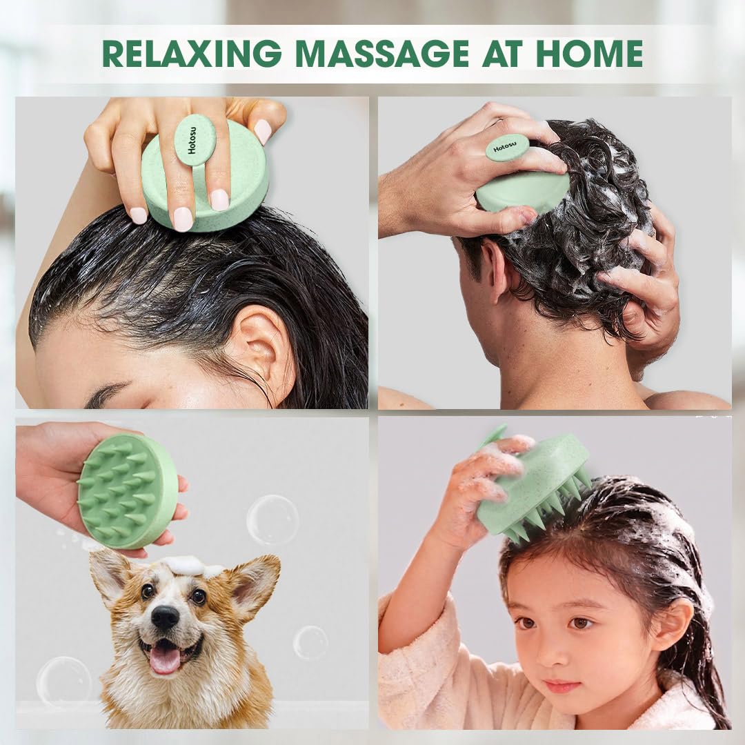 Hotosu Scalp Massager Brush for Hair Growth – Silicone Scalp Scrubber & Scalp Exfoliator – Manual Scalp Massager Brush for Wet or Dry Use – Hair Massager Scalp Shampoo Brush Tool (Green)