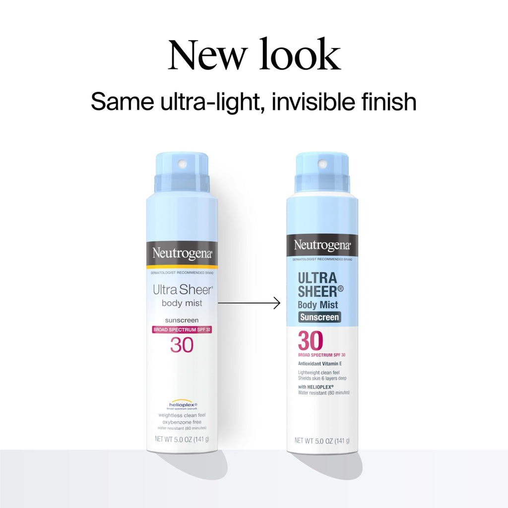 Neutrogena Ultra Sheer Sunscreen Spray SPF 30 Body Mist, Lightweight Non-Greasy Broad Spectrum UVA/UVB Protection, Oil-Free & Non-Comedogenic Water Resistant Spray Sunscreen (80 min), Pack of 3, 5 oz