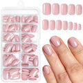 AddFavor Nude Press on Nails Short Square - 240PCS Glossy Short Nude Fake Nails Press ons for Women and Girls, Glue on Nails Kit with Adhesive Tabs, Nail Glue & File
