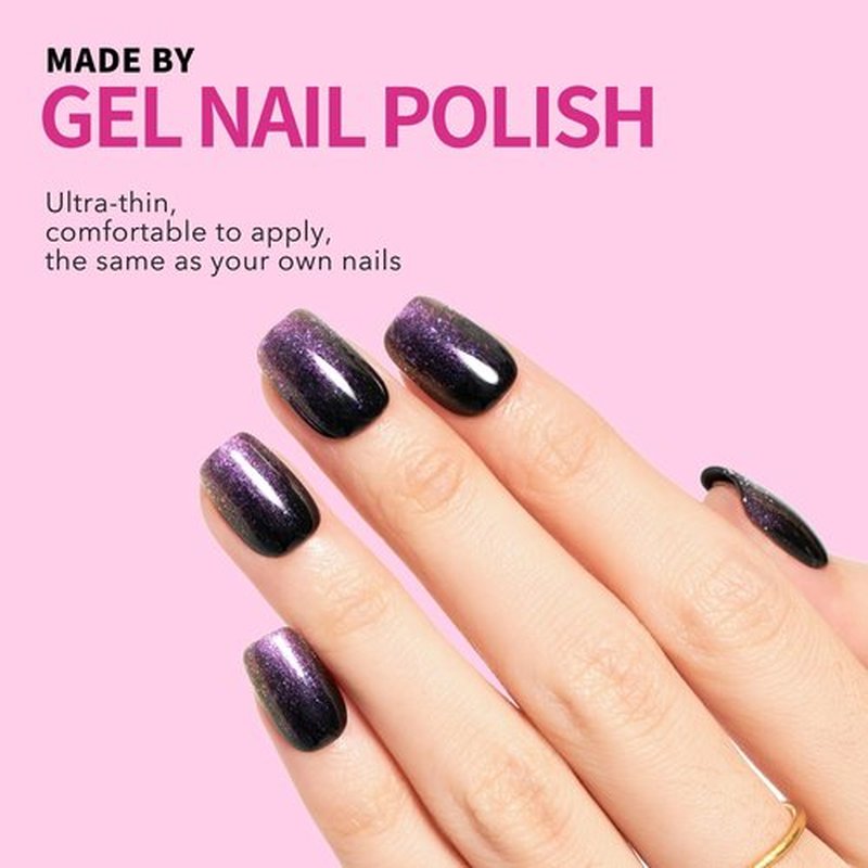 Press on Nails Short Ombre Purple Black Press on Nails Square Handmade False Nails with Glue on Nail 24PCS for Women