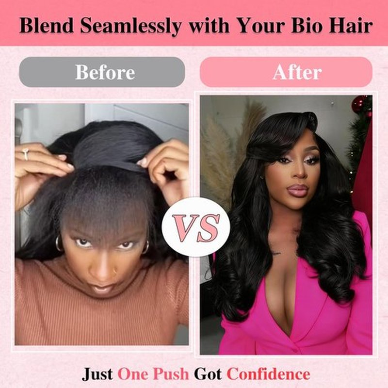 olimaruly Half Wig Human Hair Body Wave Natural Black Drawstring Invisible Hairline Glueless Wear and Go Seamless Clip Ins Flip Over Human Hair Half Wigs for Black Women 18 Inch