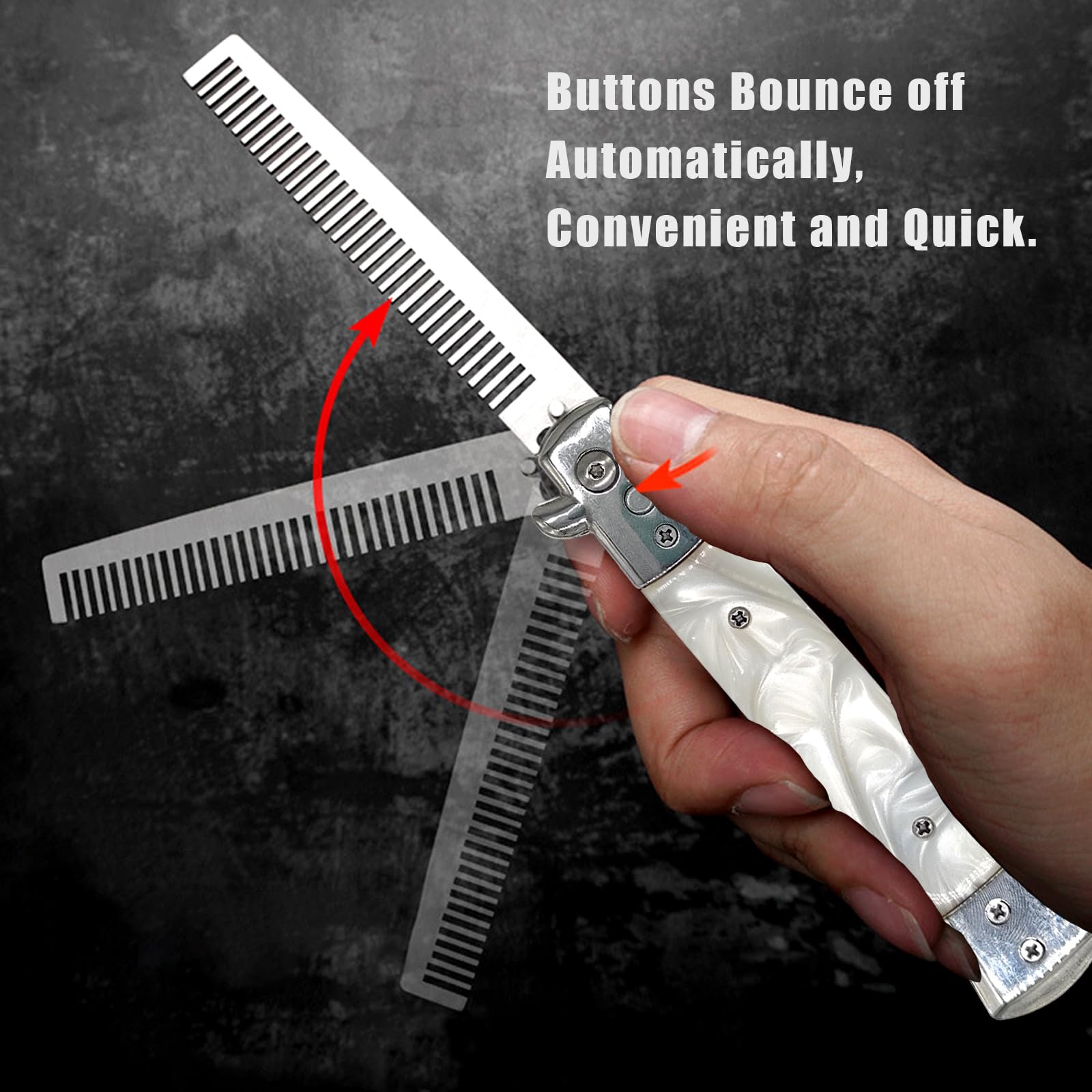 Folding Pocket Comb, Stainless Steel Beard Comb for Men, Switchblade Fine Tooth Mustache Combs Designed for Hair Salon Beauty Tool (Milky)