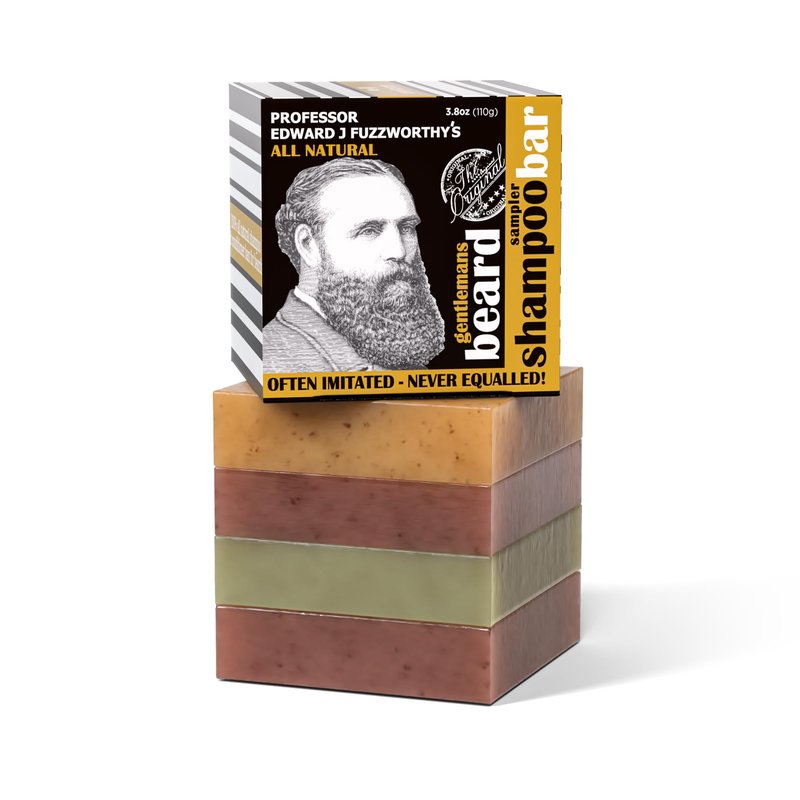 Professor Fuzzworthy's Beard Sampler Kit - Beard Shampoo & Conditioner Bar Sample Pack for Men | All Natural Grooming Gift Set for All Beard & Hair Types