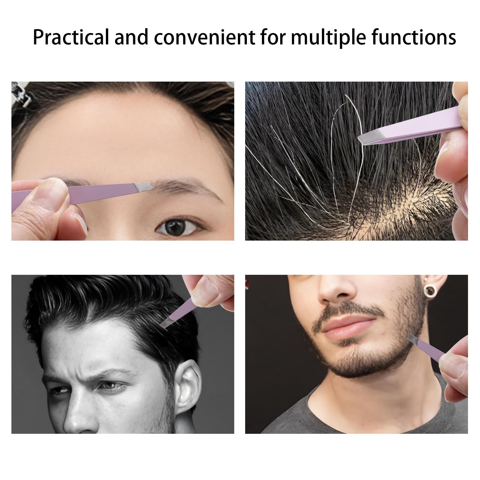 NovaPuff 4 Pcs Pink Professional Stainless Steel Tweezers Set, Precision Eyebrow Tweezers Splinter Remover Kit, High Precision Tweezers for Facial Hair/Inward Growing Hair/Blackhead Removal for Women