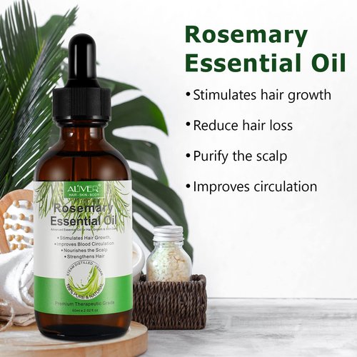 Organic Rosemary Oil (60ml) with Scalp Massager - Hair Growth, Eyelash, Eyebrow & Body Oil for Nourishing and Improved Circulation