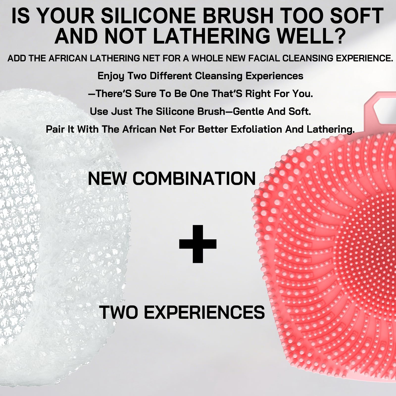 RamPula Face Scrubber & African Net, Silicone Exfoliating Brush for Men, Facial Cleansing Brush, Manual Waterproof Cleansing Skin Care, Blackhead Removing Pore Cleansing Massaging Face Brushes - Pink