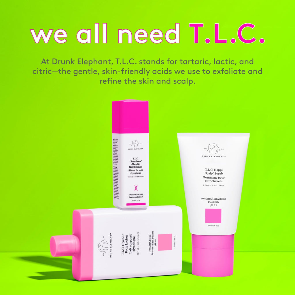 Drunk Elephant T.L.C. Glycolic Body Lotion - 240 ml/8 fl oz - Lightweight 10% Exfoliating AHA Lotion - Clean Clinical Skincare - Cruelty-Free - Free of Essential Oils, Silicones, and Fragrance