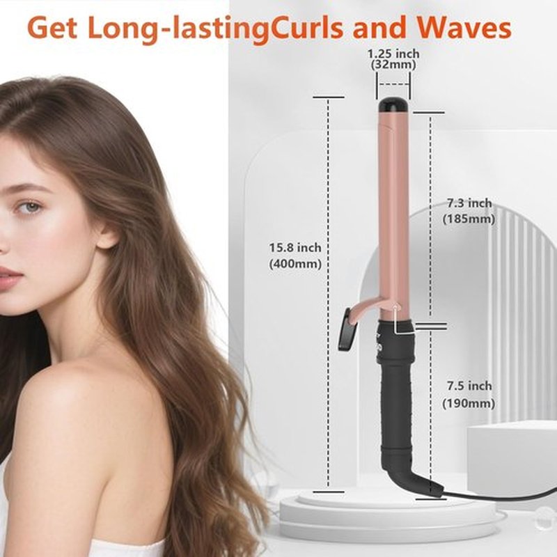 Skiennix 1-1/4 Inch Curling Iron - Fast Heating Ceramic Curler with LCD Display, Adjustable 180°F-450°F, Rose Gold