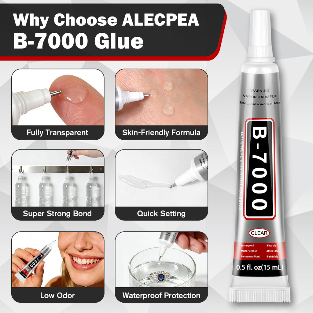 B-7000 Glue Clear with Precision Tip, 15ml 24 Pack Multi-Function Craft Adhesive, Waterproof Strong Bond Glue for Jewelry Making, Rhinestones, Bedazzling, Crafts, Shoes, Fabric, Phone Repair