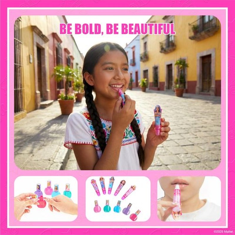 Barbie Cosmetic Makeup Set for Girls with Super Sparkly Lip Gloss Nail Polish and Nail Stickers 11 Pieces, Perfect for Parties Sleepovers Makeovers, Birthday, Ages by Townley Girl