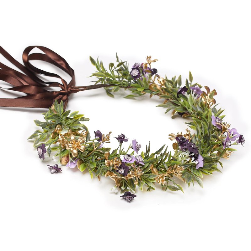 Yili Maizi Handmade Purple Flower Crown Headband Floral Headpiece Fairy Hair Wreath Flower Hair Accessories for Girls Weeding Bride Cosplay Party