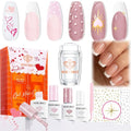 Modelones French Manicure Kit, French Tip Gel Nail Polish Set with French Tip Nail Stamp and Silver Gold Stickers Jelly Nude White Pink Sheer 4 Colors, Valentine Day New Year Nail Art Tool Gift