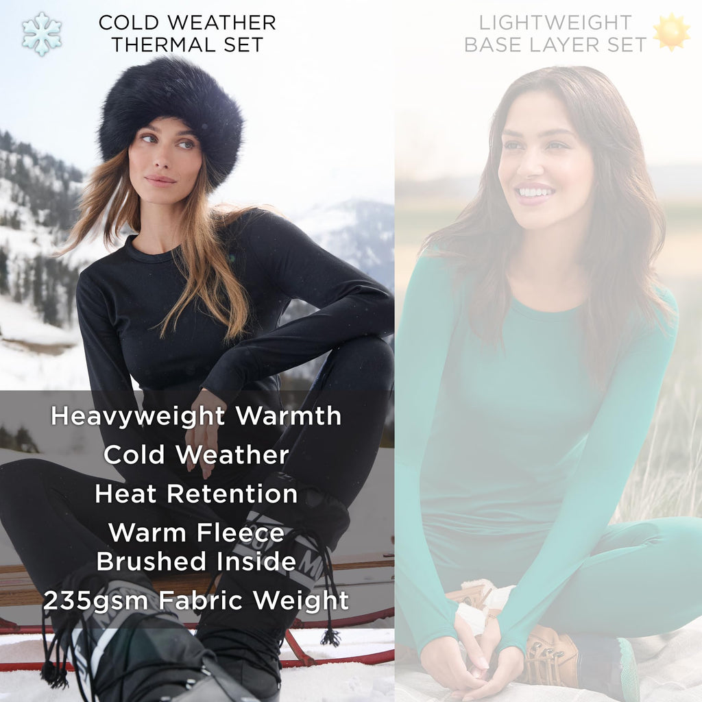 Cuddl Duds Womens Heavyweight Fleece 2 Piece Long Sleeve Thermal Underwear Set – Shirt & Leggings Base Layer for Cold Weather – Winter Clothing Long Johns Lounge Sets for Women, Black, M
