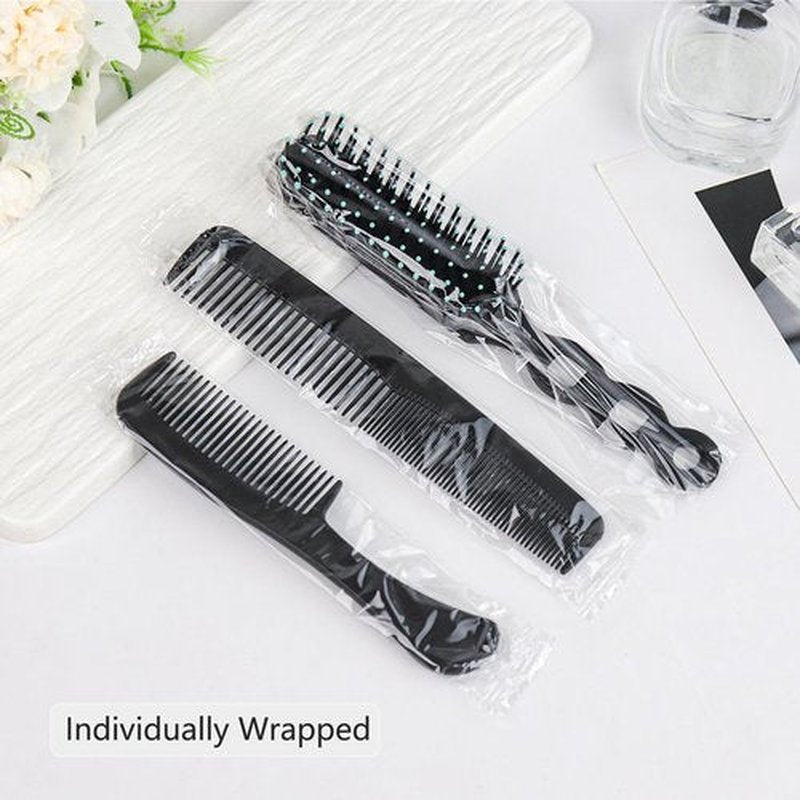 Gisdo 30 Pcs Hair Brush and Comb Set in Bulk,Individually Wrapped, Bulk Comb Brush Hairbrush for Women Kids Hotel Homeless Charity (Black)