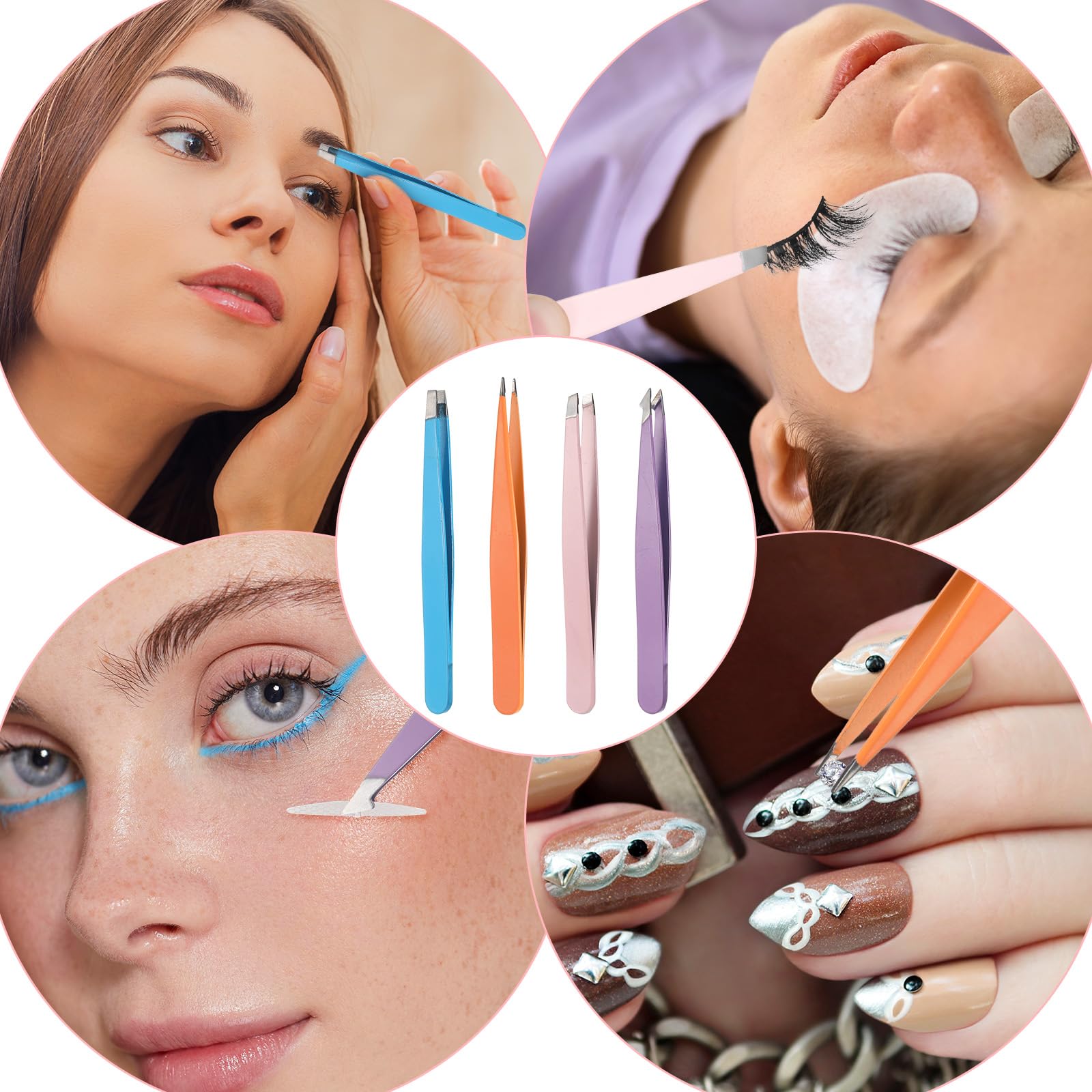 4Pcs Mini Tweezers Set, Micro Tweezers Stainless Steel Precision Eyebrow Tweezer for Facial Hair Removal, Travel Size With Leather Case