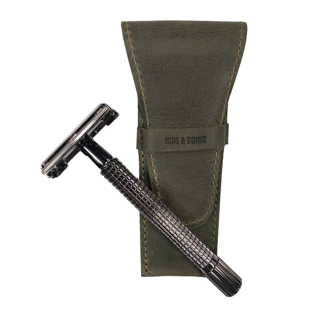 Hide & Drink, Leather Safety Razor Case, Shaving Accessories, Personal Care Essentials, Handmade Includes 101 Year Warranty (Dark Jade)