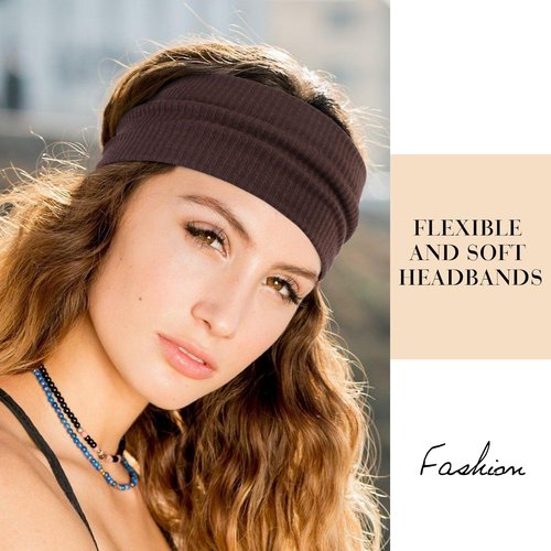 TERSE Headbands for Women Wide Non Slip Boho Head Bands Soft Elastic Thick Hairbands Fashion Workout Yoga Hair Accessories, 6 Pack
