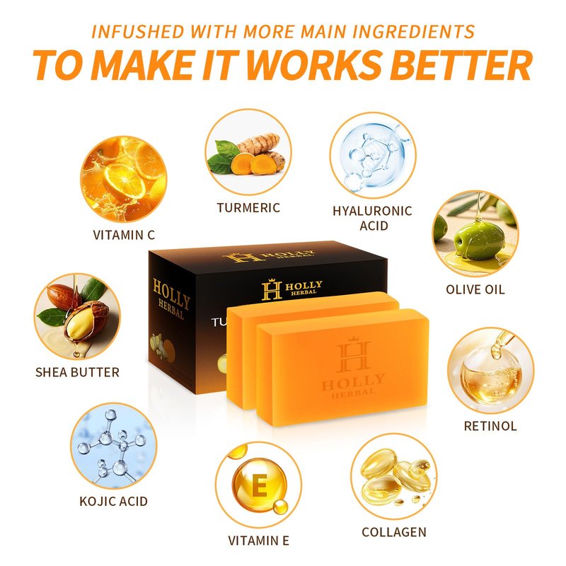 XXL 2 Pack Turmeric Soap Bar - Kojic Acid Soap Dark Spot Remover & Scars - Original Japanese Complex Vitamin C Collagen Shea Butter Retinol Acid Dark Spot Remover for Face Body Skin