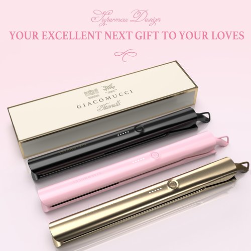 Giacomucci Titanelli 2 in 1 Titanium Hair Straightener and Curler | 100% Pure Ti-Thermal Technology Flat Iron | 1-Inch Professional Styling | Available in Black, Gold, and Pink (Pink)