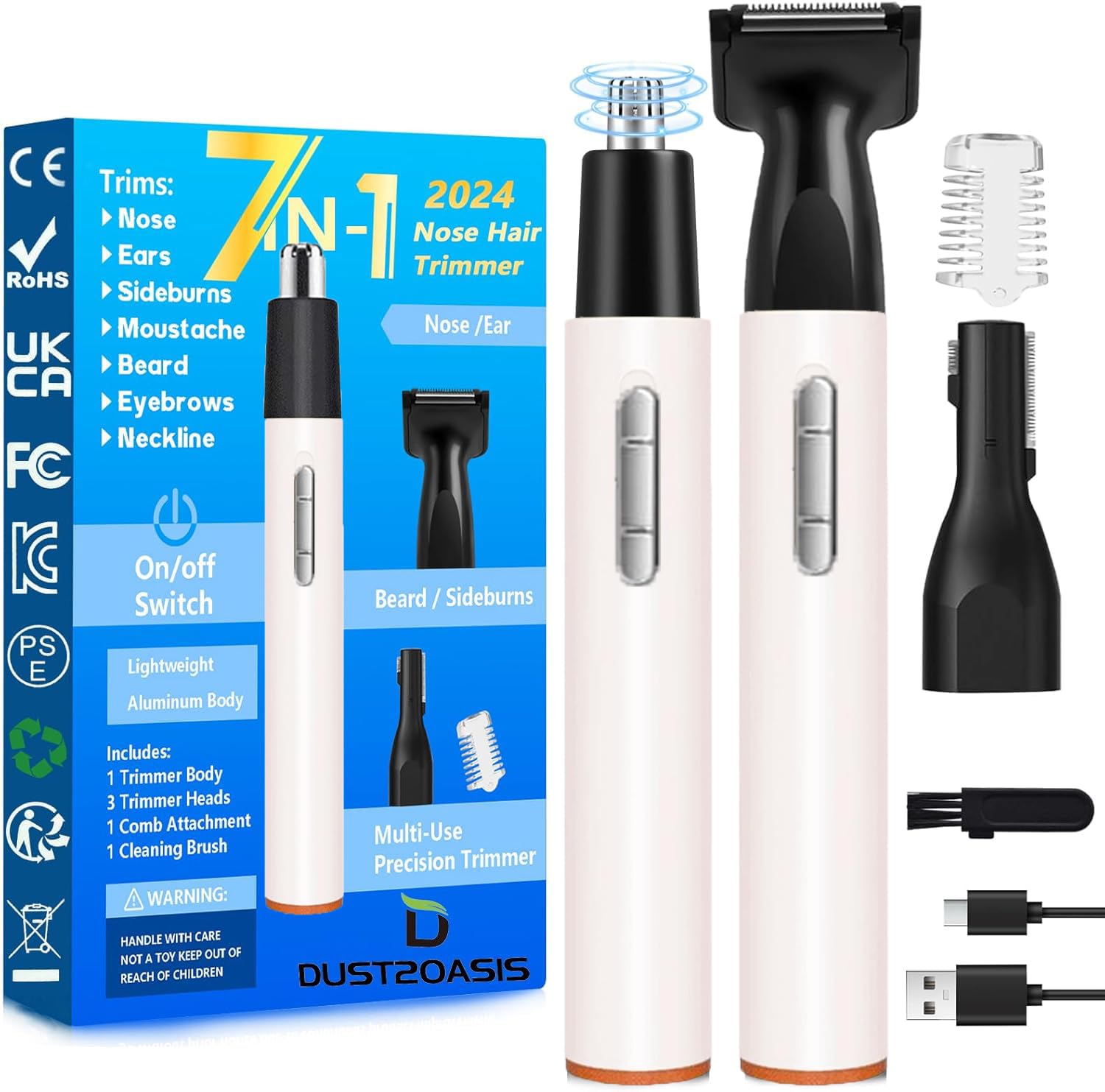 Dust2Oasis Nose Hair Trimmer for Men Women-2024 Professional All-in-1 Use for Nose Ear Hair Trimmer Clipper Pro-14,000RPM Motor,2 hrs Rechargeable Hair Trimmer Set with Dual Edge Blades