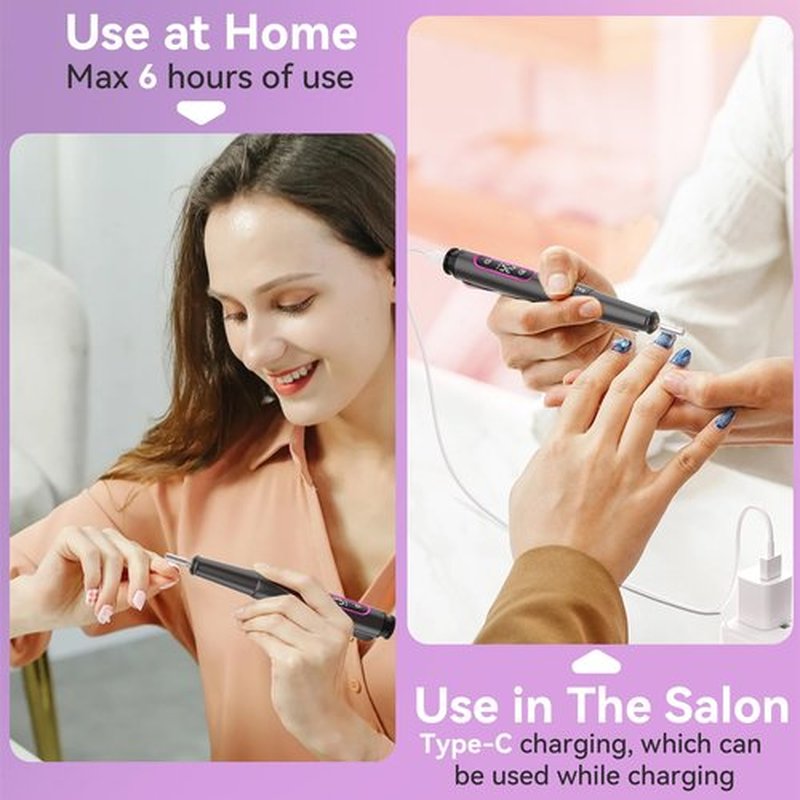 RAZOWISE Electric Nail Drill: Professional for Acrylic Gel Powder Nails Portable Nail Drill for Manicure Pedicure Nail Efile 5 Speeds 12 in 1 with LED Display Rechargeable, Grey