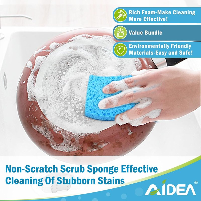 AIDEA Non-Scratch Scrub Sponges - Fast Cleaning Power for Dishes & Cookware | 6 Count